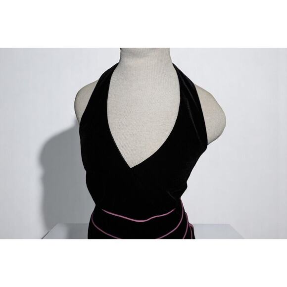 Y2K Velvet Halter Dress with Pink Piping Blondie Nites by Linda Bernell 16W - Picture 3 of 14